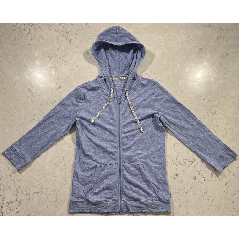 Eddie Bauer Full Zip Hoodie Womens Small Blue 100% Cotton Hooded Sweatshirt